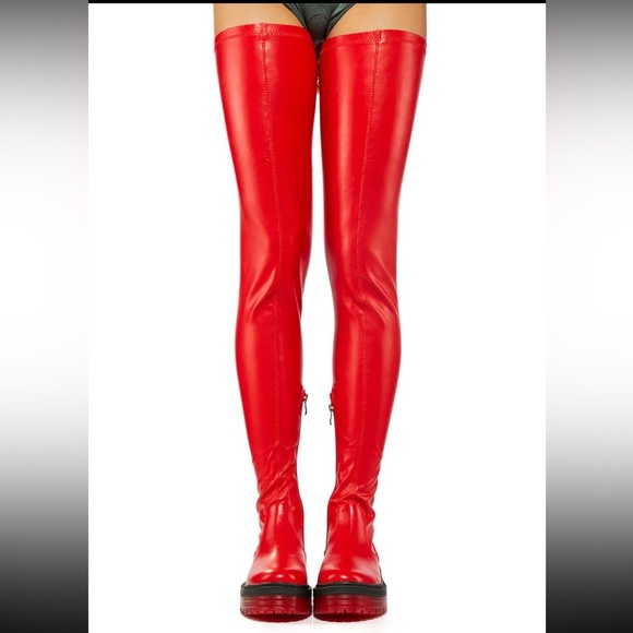 NIB Dolls Kill Azalea Wang Euro Thigh High Boots Surgplatform in Red - Picture 7 of 16